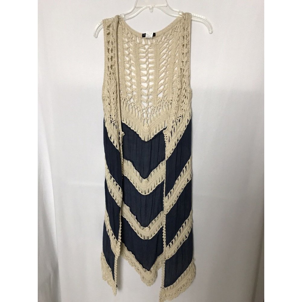 Beige and dark navy Crochet Vest